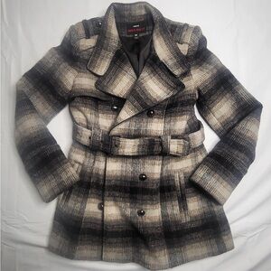 M60 Miss Sixty Brown, tan black Plaid wool Coat